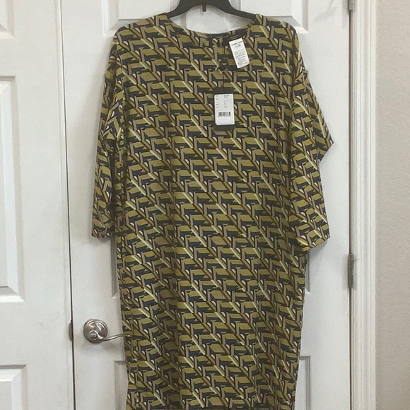 NWT Weekend MAX MARA Colonia Dress Lime Geometric 3/4 Sleeve Size 14 - Picture 4 of 5
